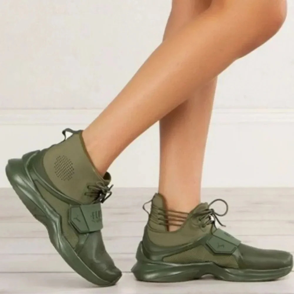 PUMA New Fenty by Rihanna Green Leather Hi-Top Trainer Fashion Sneakers Size 6.5